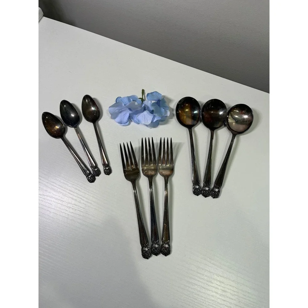 1847 Rogers Bros Eternally‎ Yours Silverplate Flatware 9pc Set Forks Spoons IS